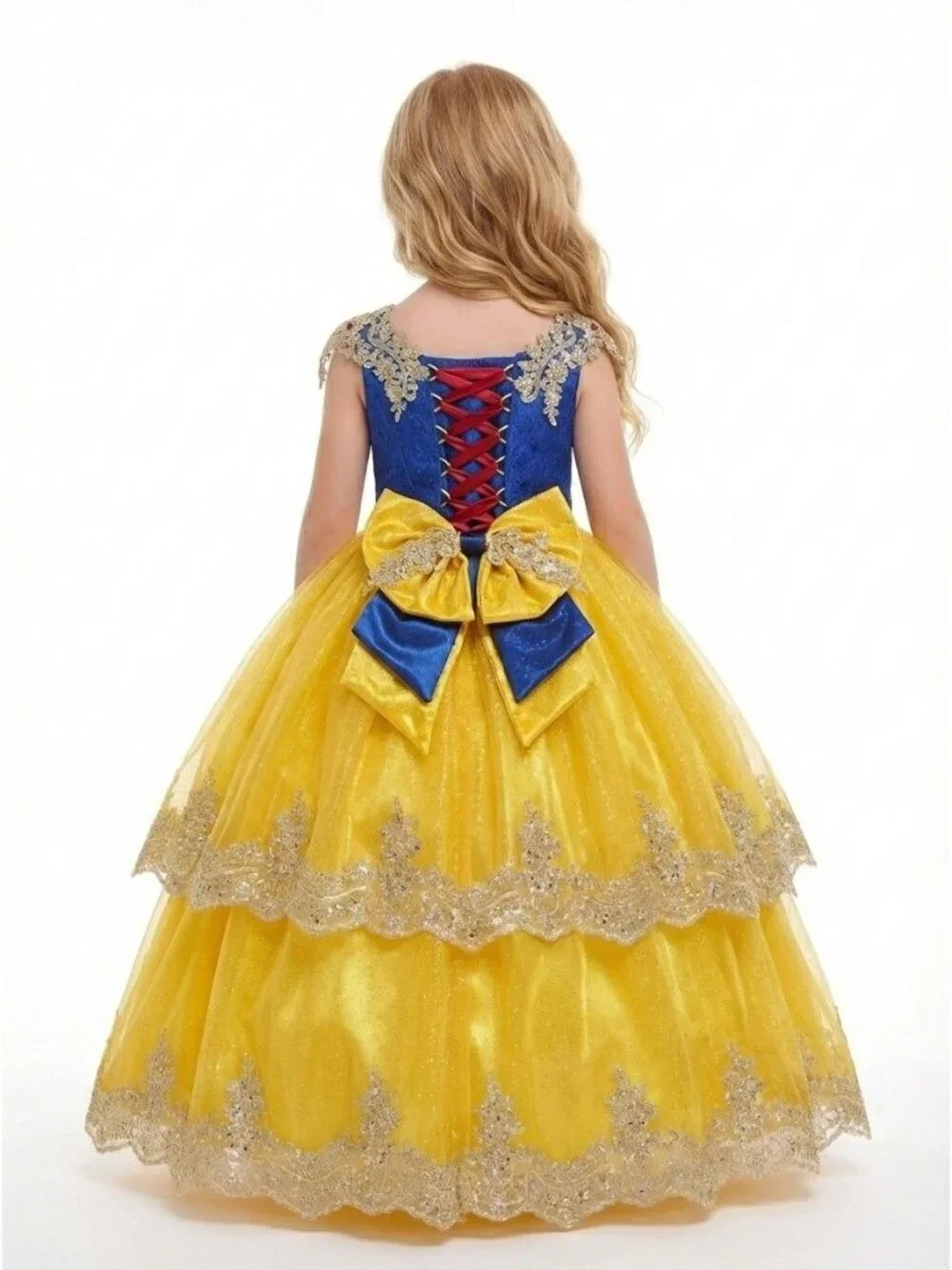 Girls Snow White Inspired 2-in-1 Princess Dress with Adjustable Corset Back